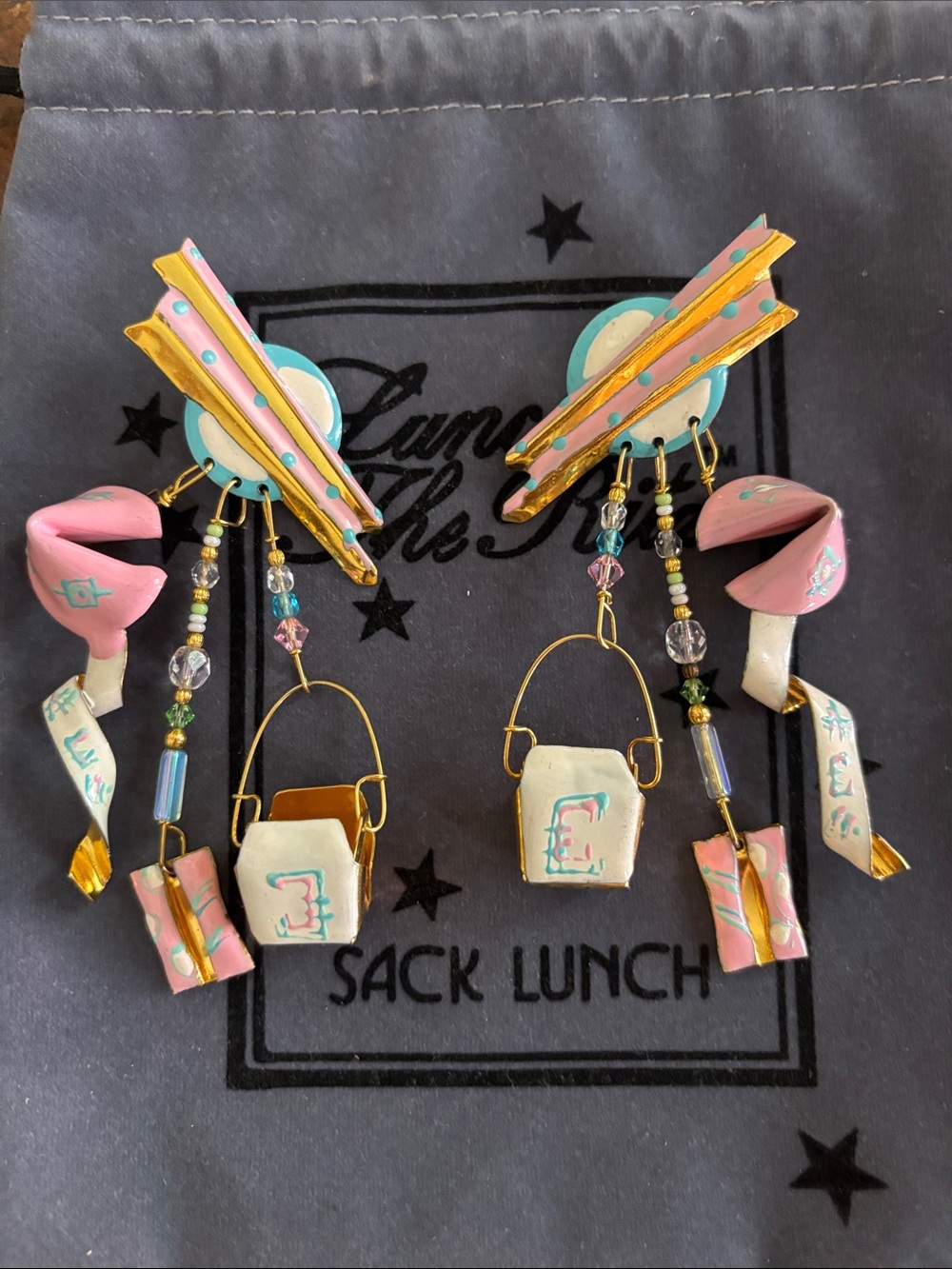 Lunch At The Ritz CHINESE TAKEOUT post Earrings; Hand Signed!!